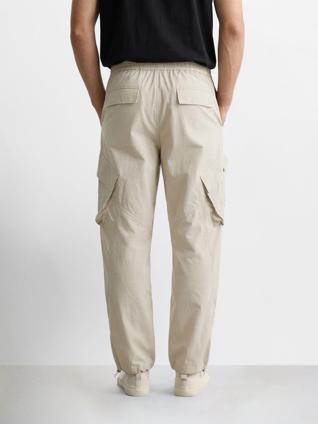 Men's Beige Loose Fit Solid Utility Cargo