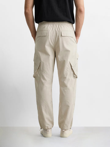 Men's Beige Loose Fit Solid Utility Cargo