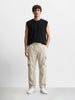 Men's Beige Loose Fit Solid Utility Cargo