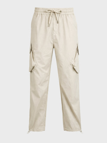 Men's Beige Loose Fit Solid Utility Cargo