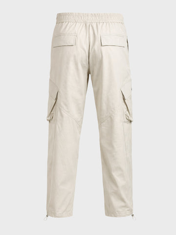 Men's Beige Loose Fit Solid Utility Cargo