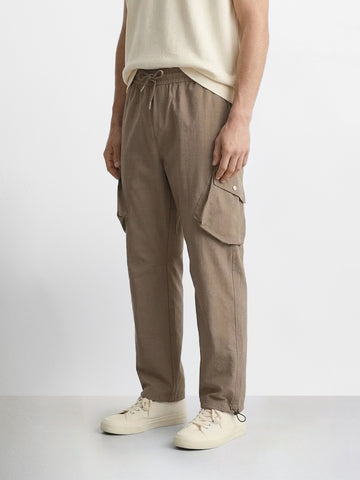 Men's Brown Loose Fit Solid Utility Cargo