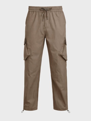 Men's Brown Loose Fit Solid Utility Cargo