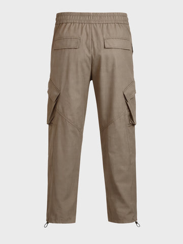Men's Brown Loose Fit Solid Utility Cargo
