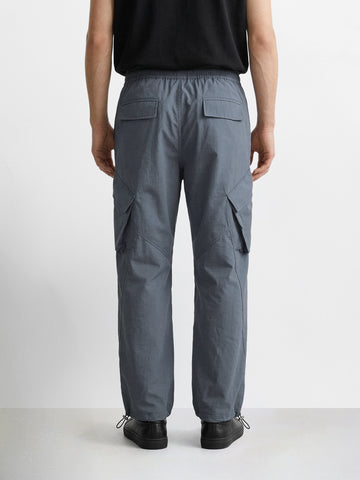 Men's Grey Loose Fit Solid Utility Cargo