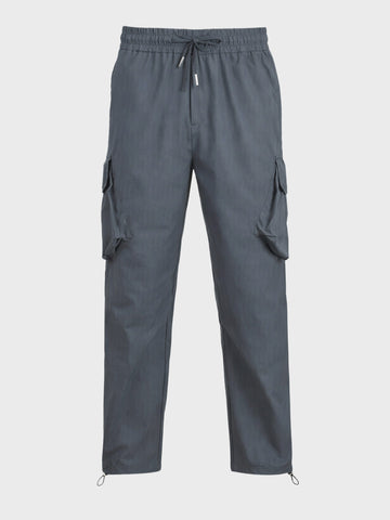 Men's Grey Loose Fit Solid Utility Cargo