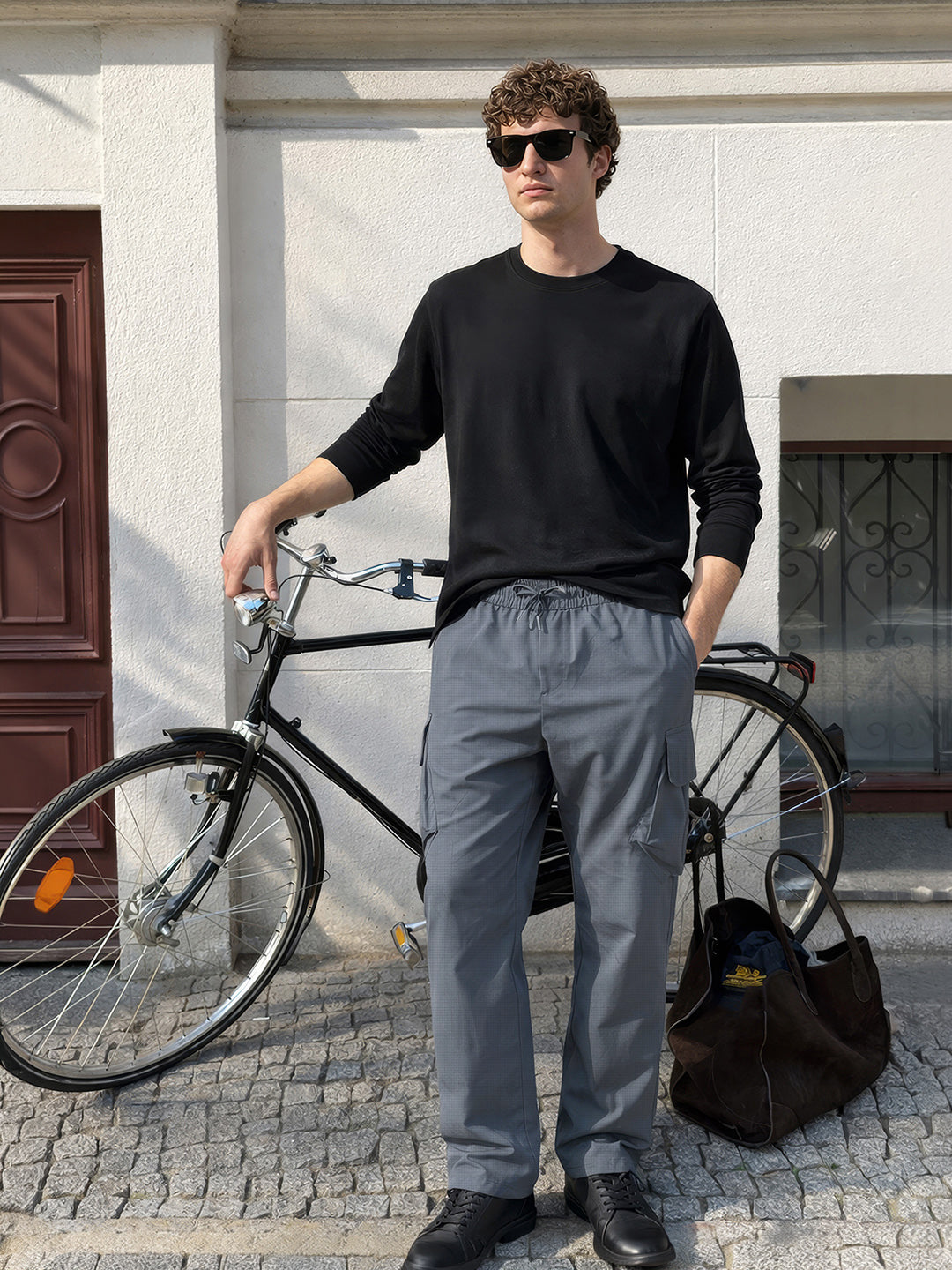 Men's Grey Loose Fit Solid Utility Cargo