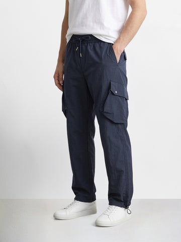 Men's Navy Blue Loose Fit Solid Utility Cargo