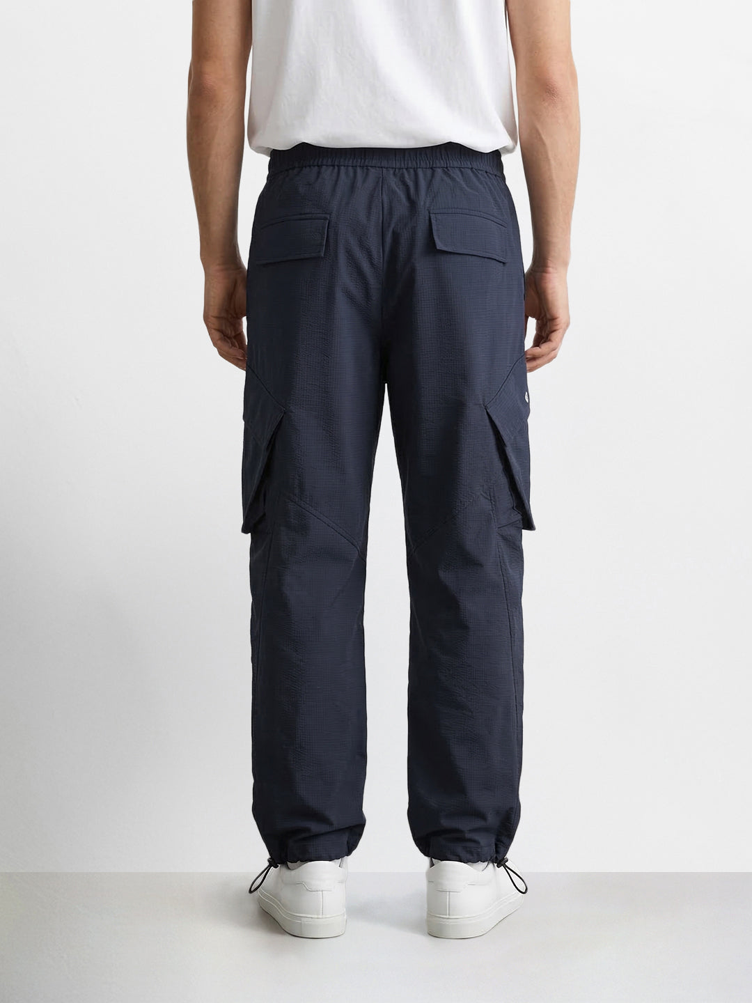 Men's Navy Blue Loose Fit Solid Utility Cargo