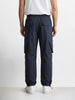 Men's Navy Blue Loose Fit Solid Utility Cargo