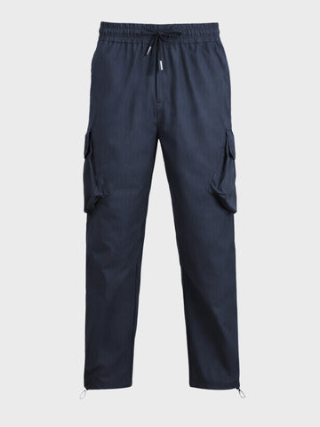 Men's Navy Blue Loose Fit Solid Utility Cargo