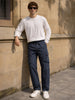 Men's Navy Blue Loose Fit Solid Utility Cargo