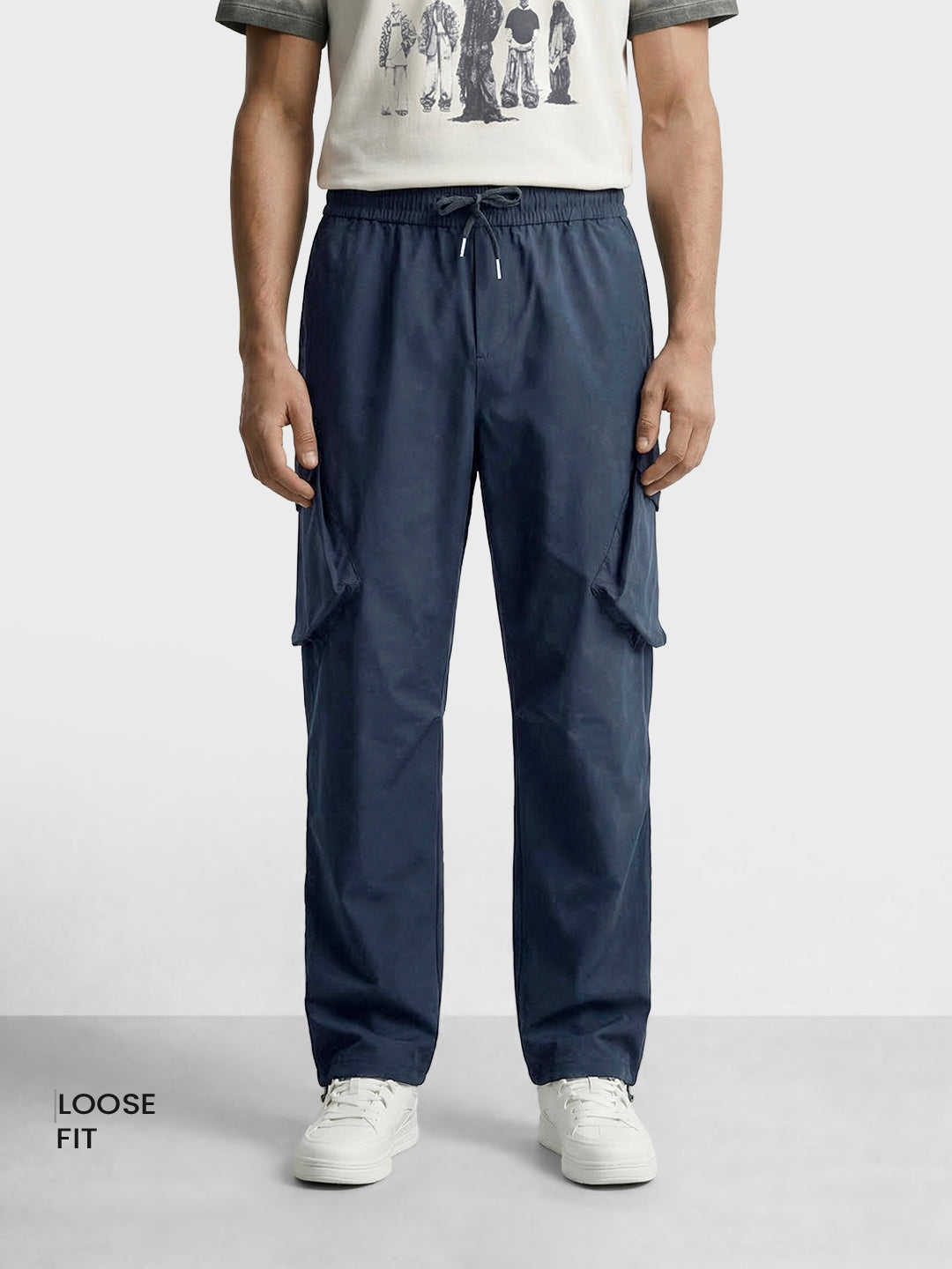 Men's Black Loose Fit Solid Utility Cargo