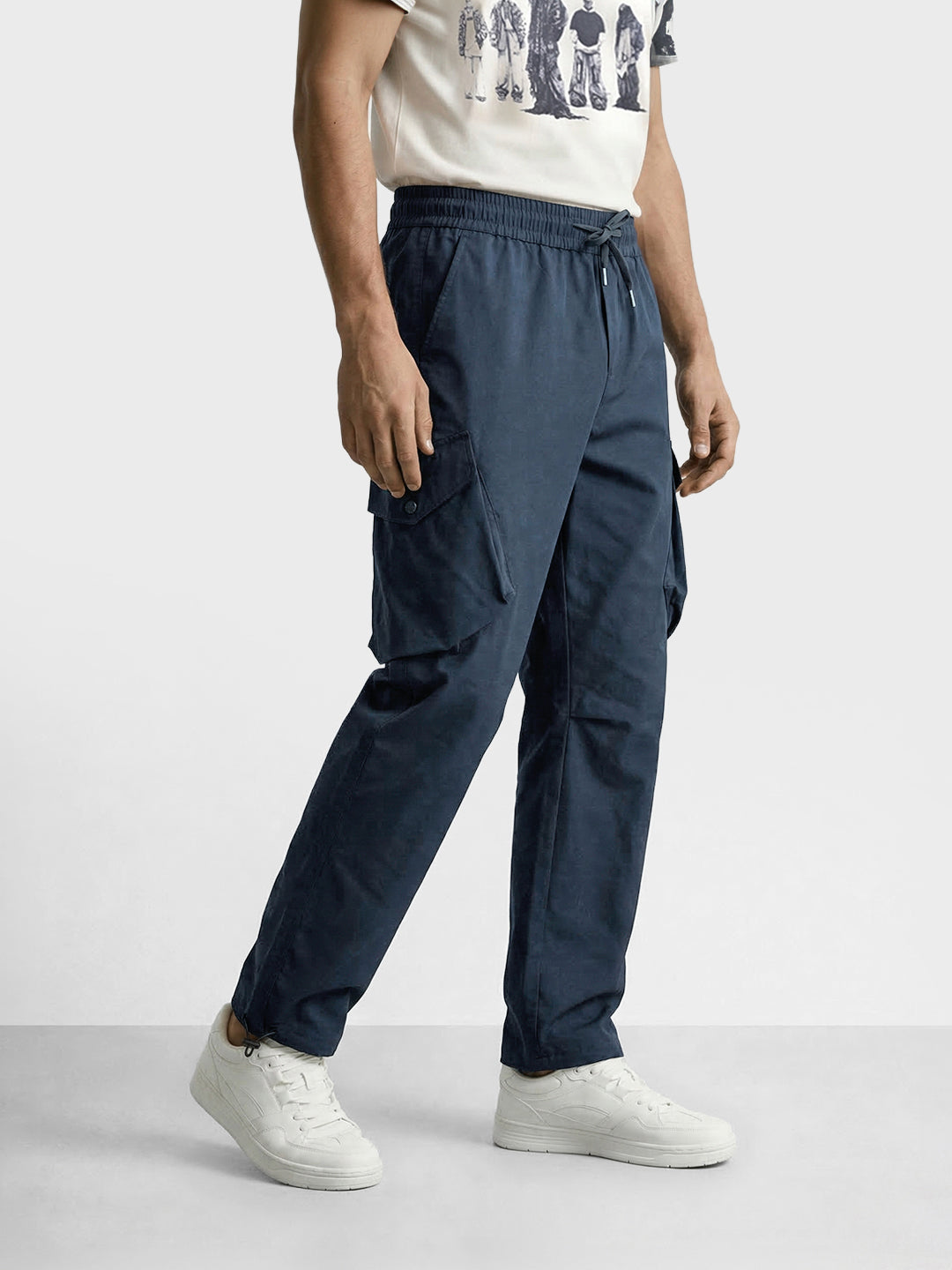 Men's Black Loose Fit Solid Utility Cargo