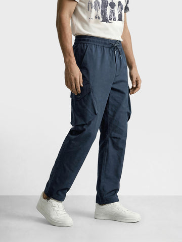 Men's Black Loose Fit Solid Utility Cargo