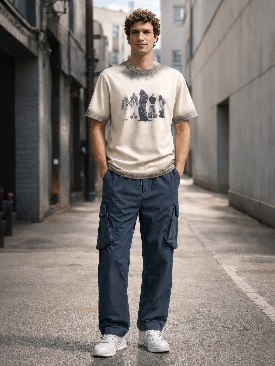 Men's Black Loose Fit Solid Utility Cargo