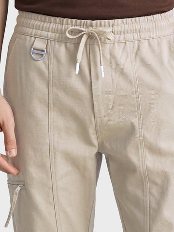 Men's White Relaxed Fit Solid Utility Joggers