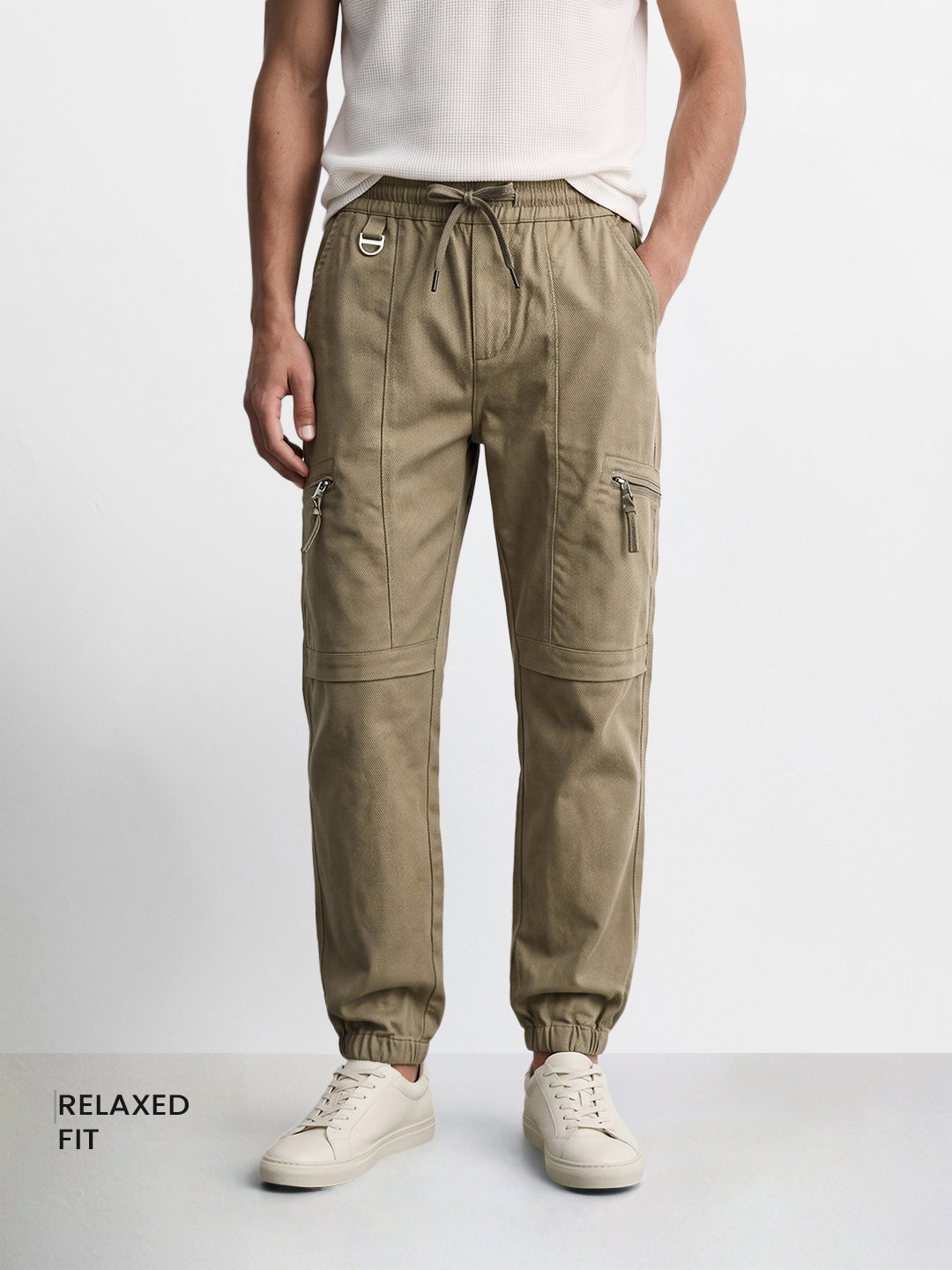 Men's Green Relaxed Fit Solid Utility Joggers Joggers
