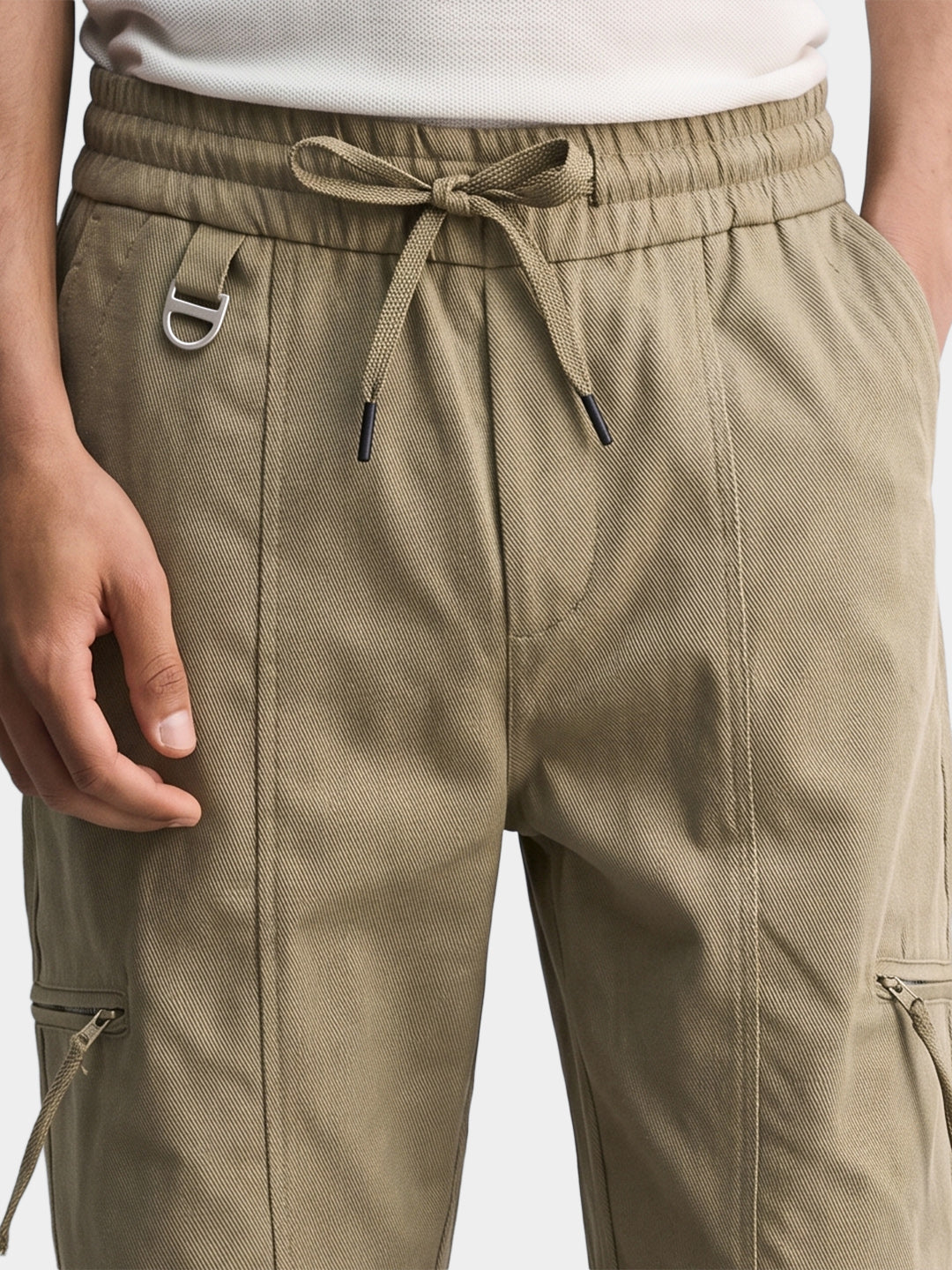 Men's Green Relaxed Fit Solid Utility Joggers Joggers
