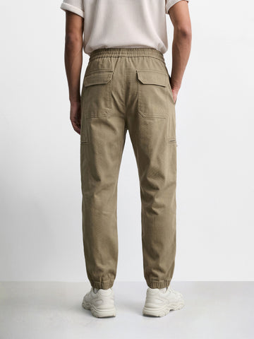 Men's Green Relaxed Fit Solid Utility Joggers