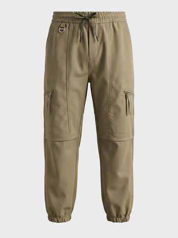 Men's Green Relaxed Fit Solid Utility Joggers