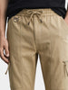 Men's Khaki Relaxed Fit Solid Utility Joggers