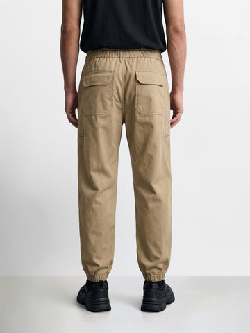 Men's Khaki Relaxed Fit Solid Utility Joggers