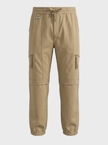 Men's Khaki Relaxed Fit Solid Utility Joggers