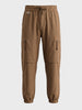 Men's Brown Relaxed Fit Solid Utility Joggers Joggers