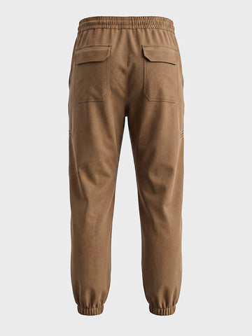 Men's Brown Relaxed Fit Solid Utility Joggers Joggers