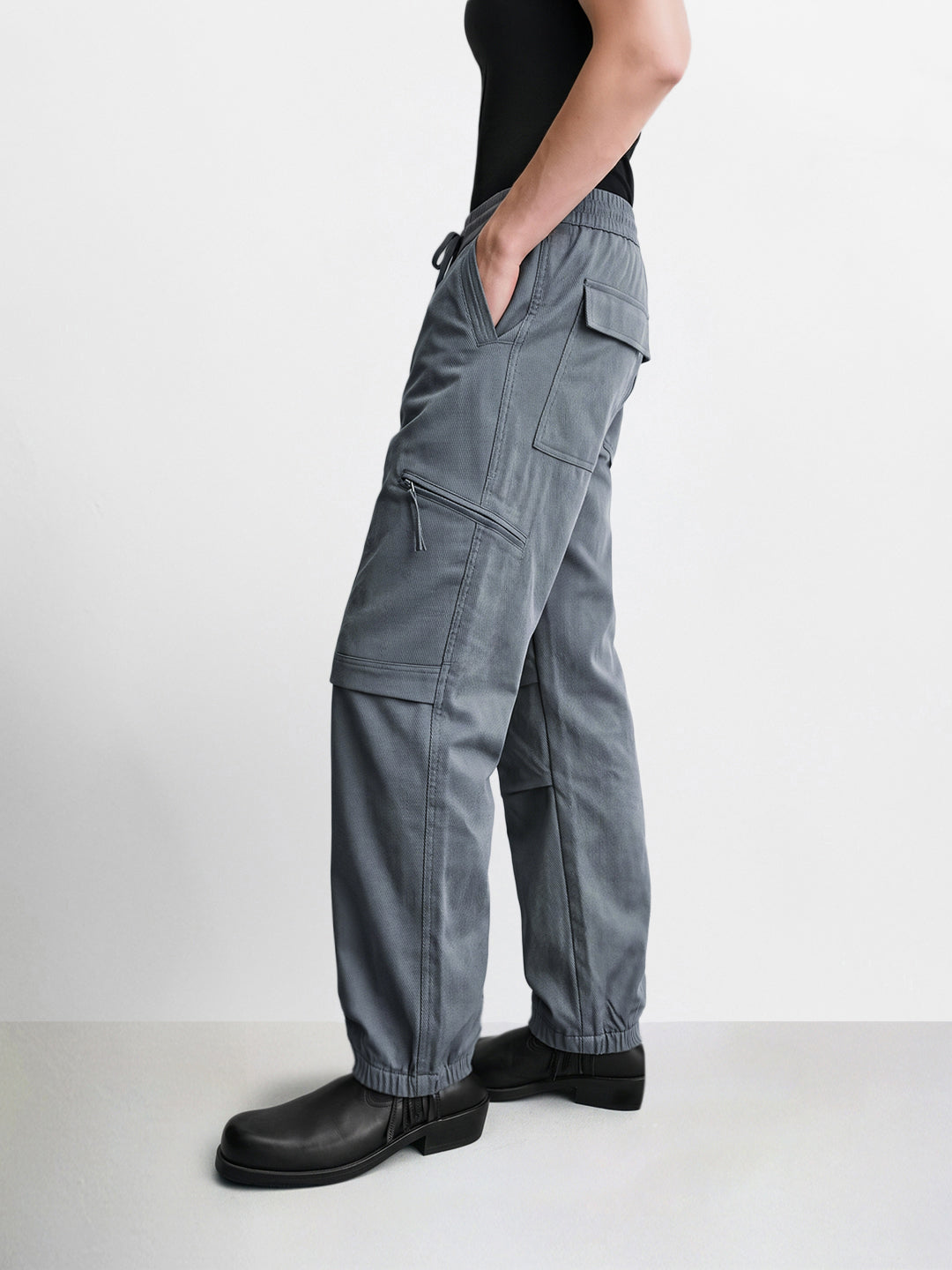 Men's Grey Relaxed Fit Solid Utility Joggers