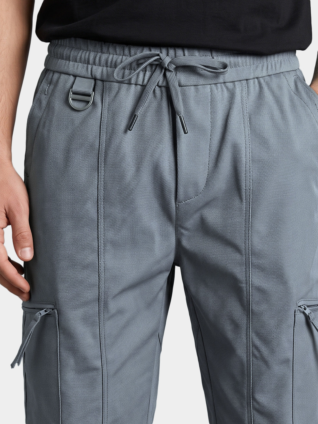 Men's Grey Relaxed Fit Solid Utility Joggers