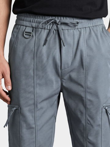 Men's Grey Relaxed Fit Solid Utility Joggers Joggers