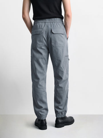 Men's Grey Relaxed Fit Solid Utility Joggers Joggers