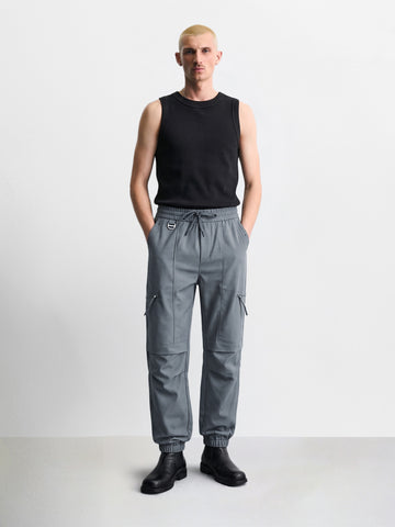 Men's Grey Relaxed Fit Solid Utility Joggers Joggers