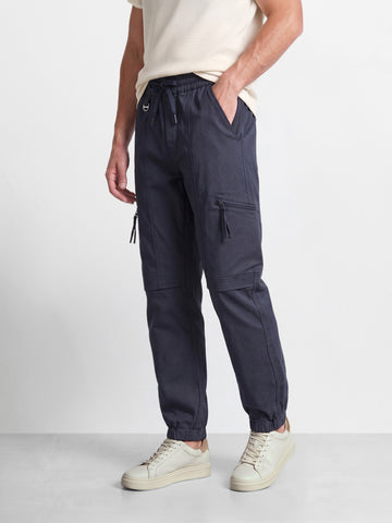 Men's Navy Blue Relaxed Fit Solid Utility Joggers