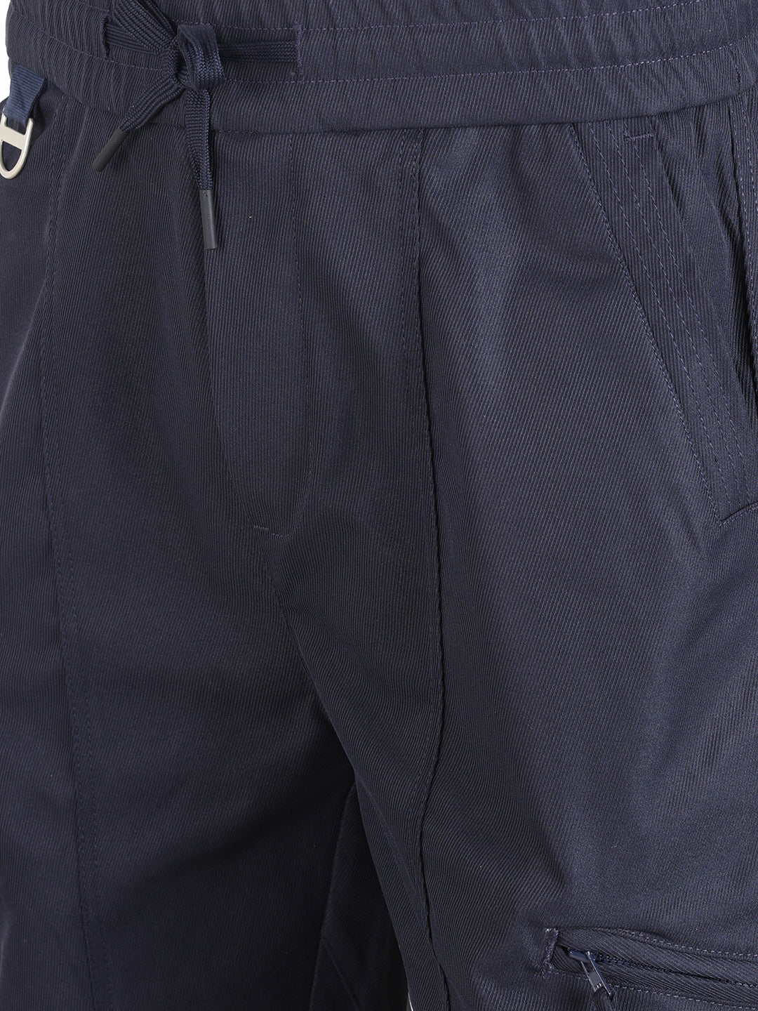 Men's Navy Blue Relaxed Fit Solid Utility Joggers