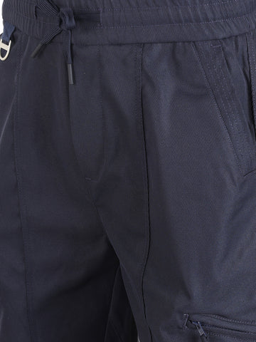 Men's Navy Blue Relaxed Fit Solid Utility Joggers