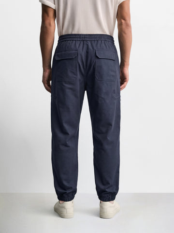 Men's Navy Blue Relaxed Fit Solid Utility Joggers