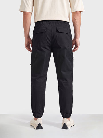 Men's Black Relaxed Fit Solid Utility Joggers