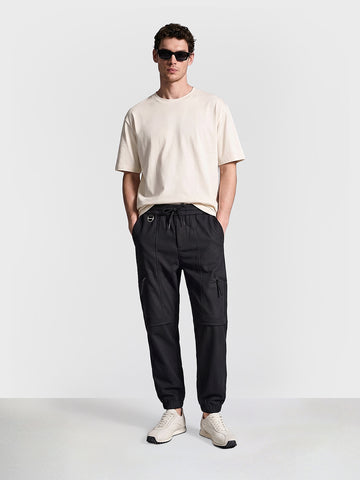 Men's Black Relaxed Fit Solid Utility Joggers