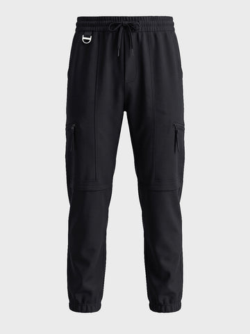 Men's Black Relaxed Fit Solid Utility Joggers