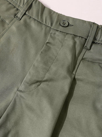 Men's Green Relaxed Fit Solid Casual Trousers