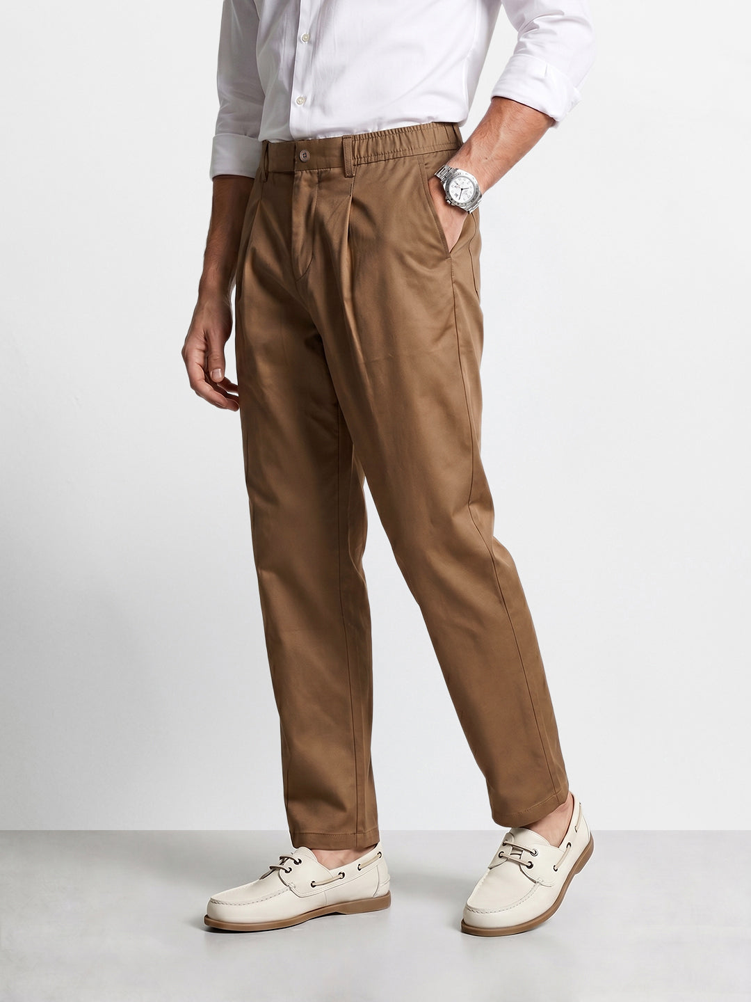 Men's Brown Relaxed Fit Solid Casual Trousers