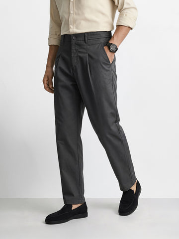 Men's Grey Relaxed Fit Solid Casual Trousers