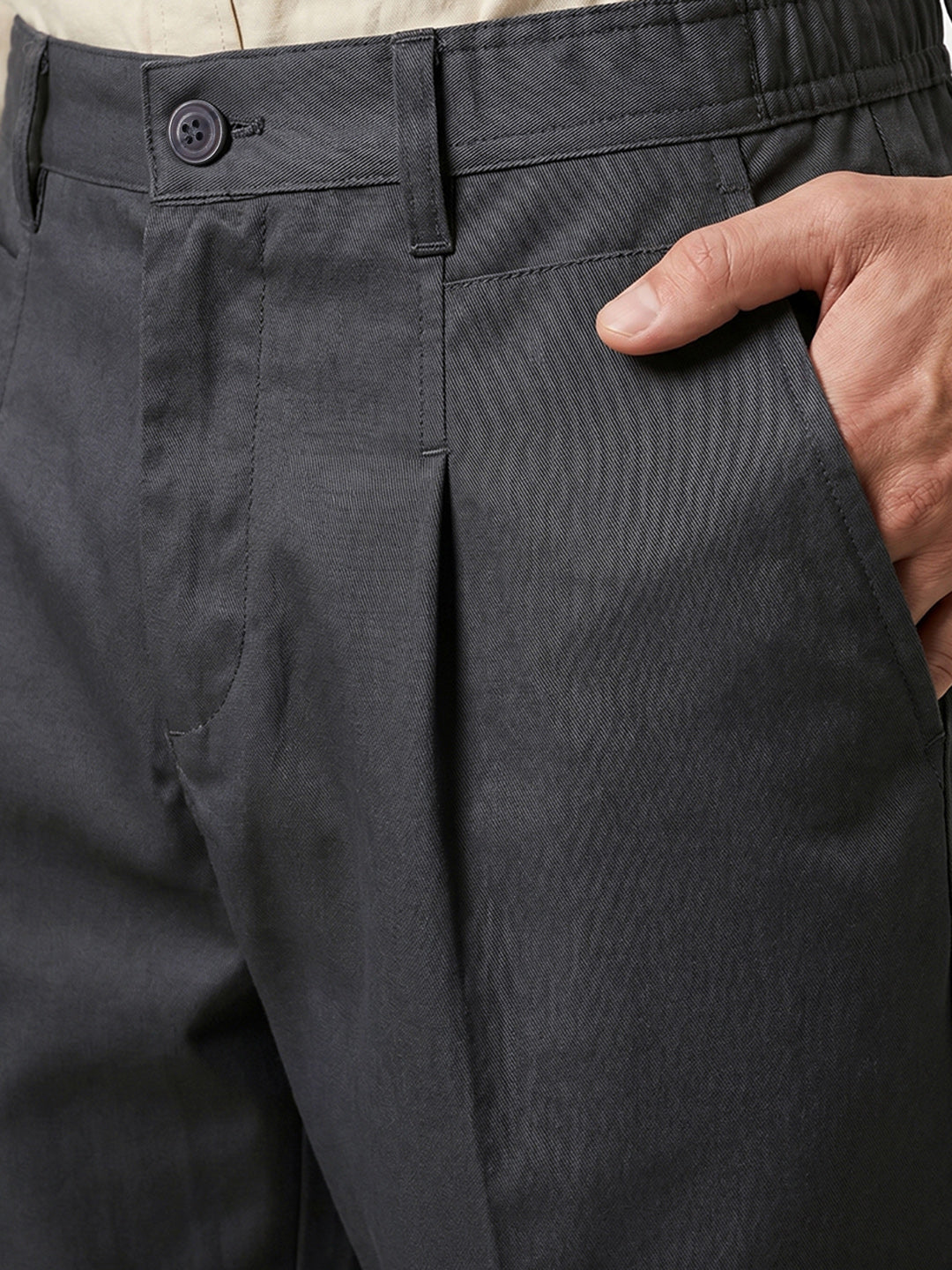 Men's Grey Relaxed Fit Solid Formal Trousers