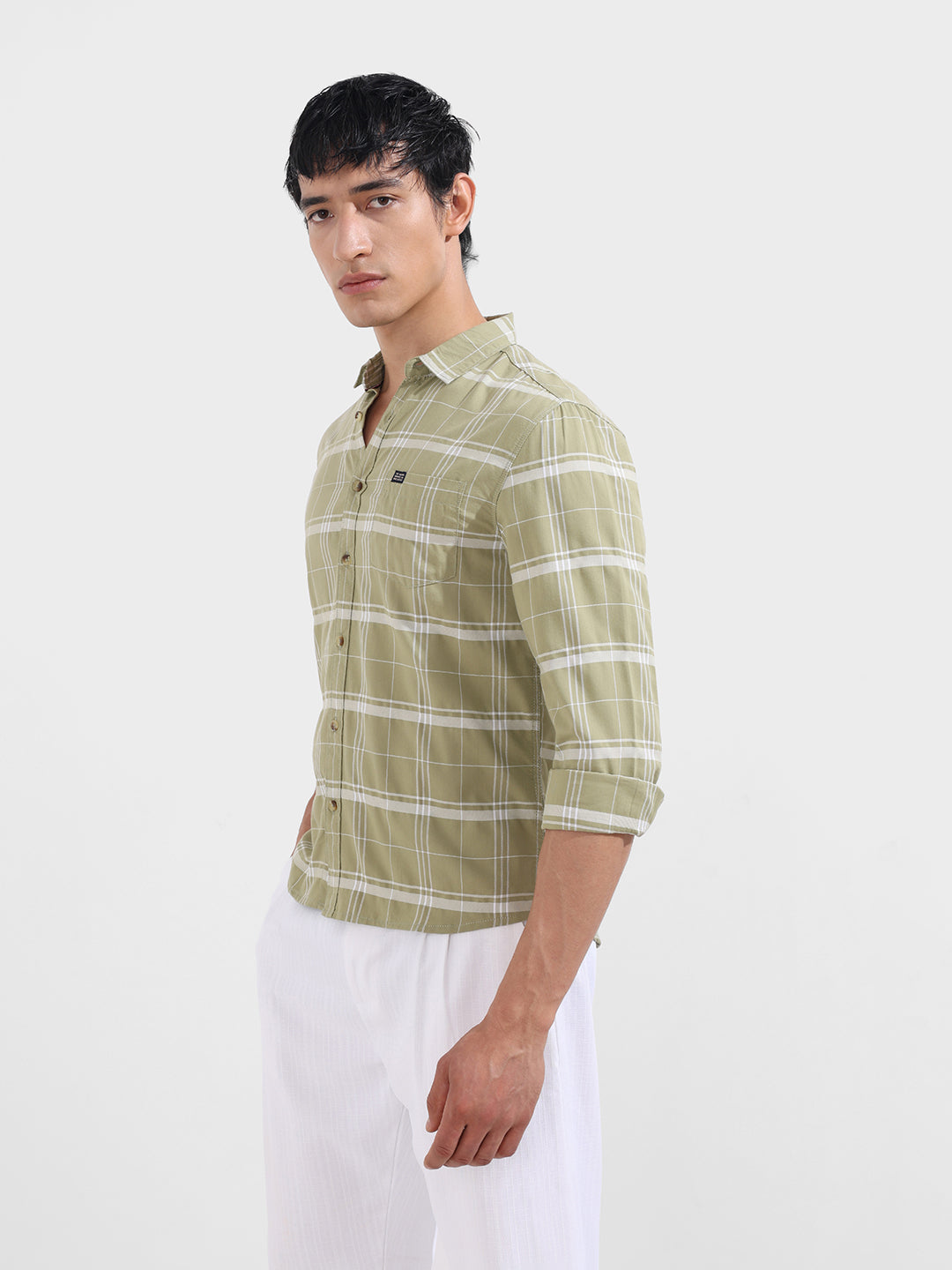 Men's Green Slim Fit Checked Casual Shirt