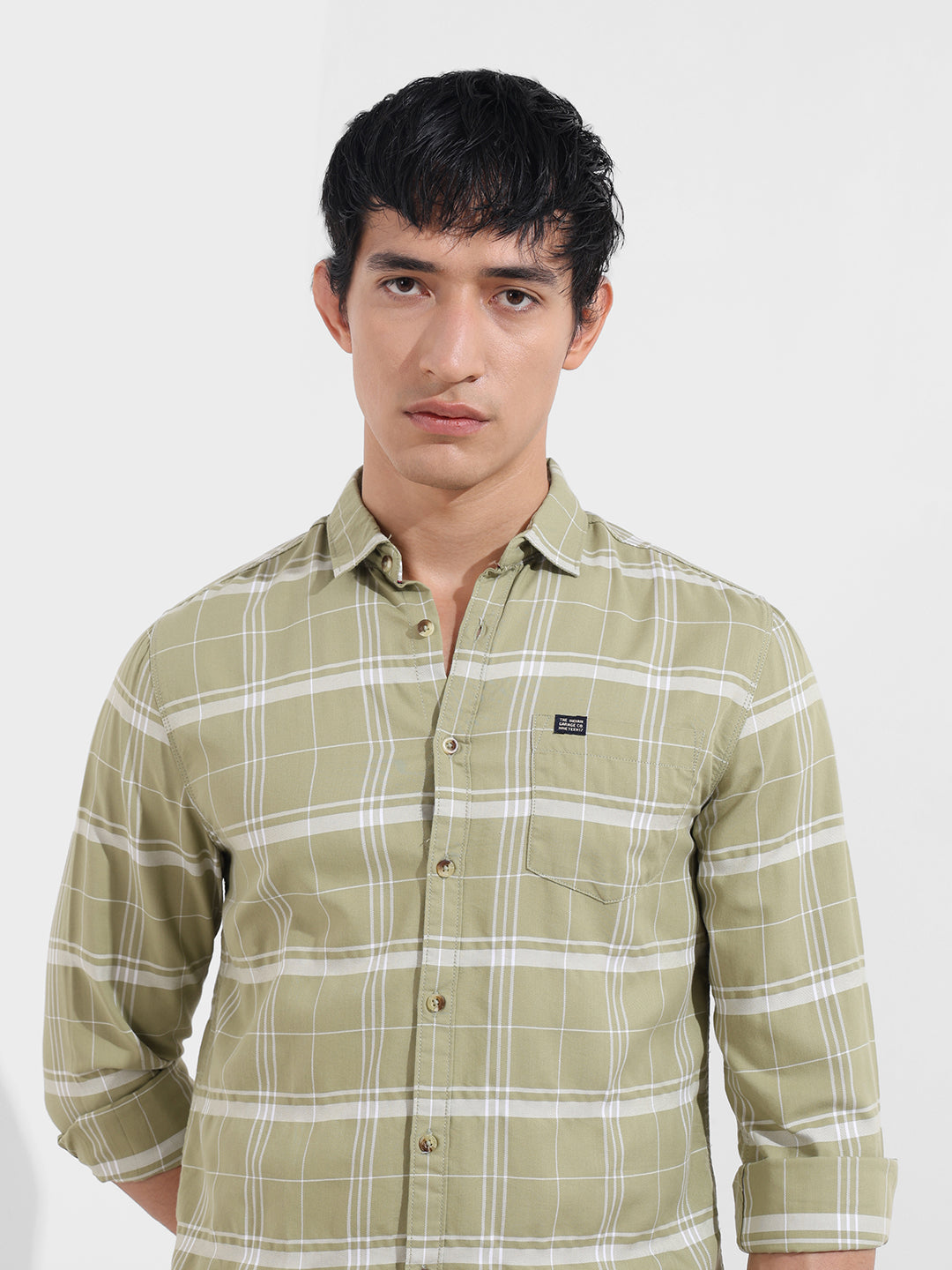 Men's Green Slim Fit Checked Casual Shirt