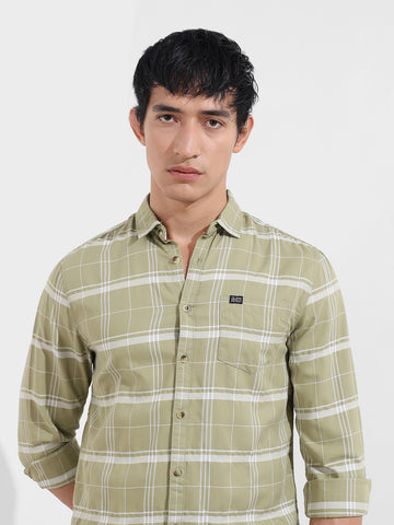 Men's Green Slim Fit Checked Casual Shirt