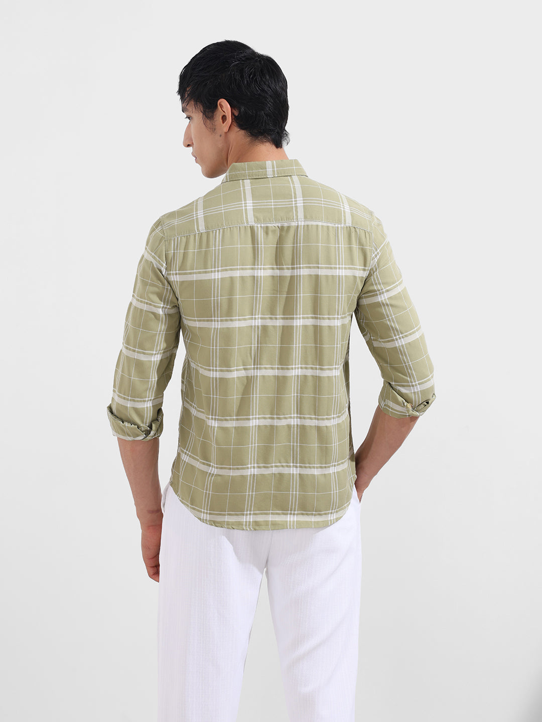 Men's Green Slim Fit Checked Casual Shirt